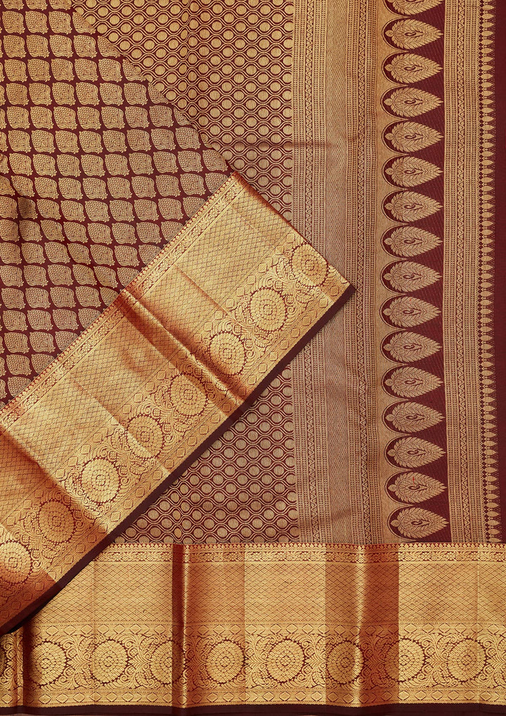 Brown Silk Jaal Saree With Matching Blouse Piece