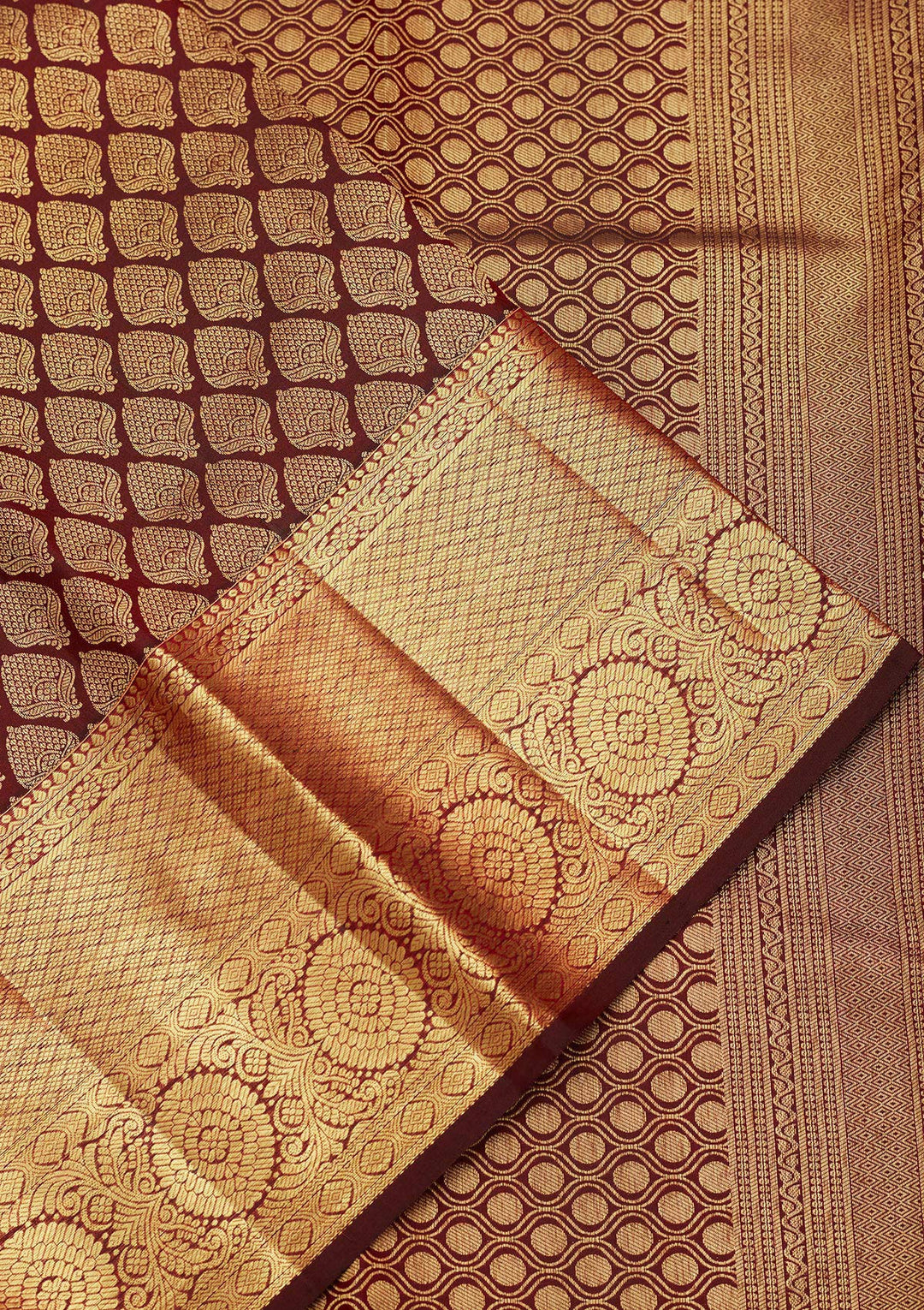 Brown Silk Jaal Saree With Matching Blouse Piece