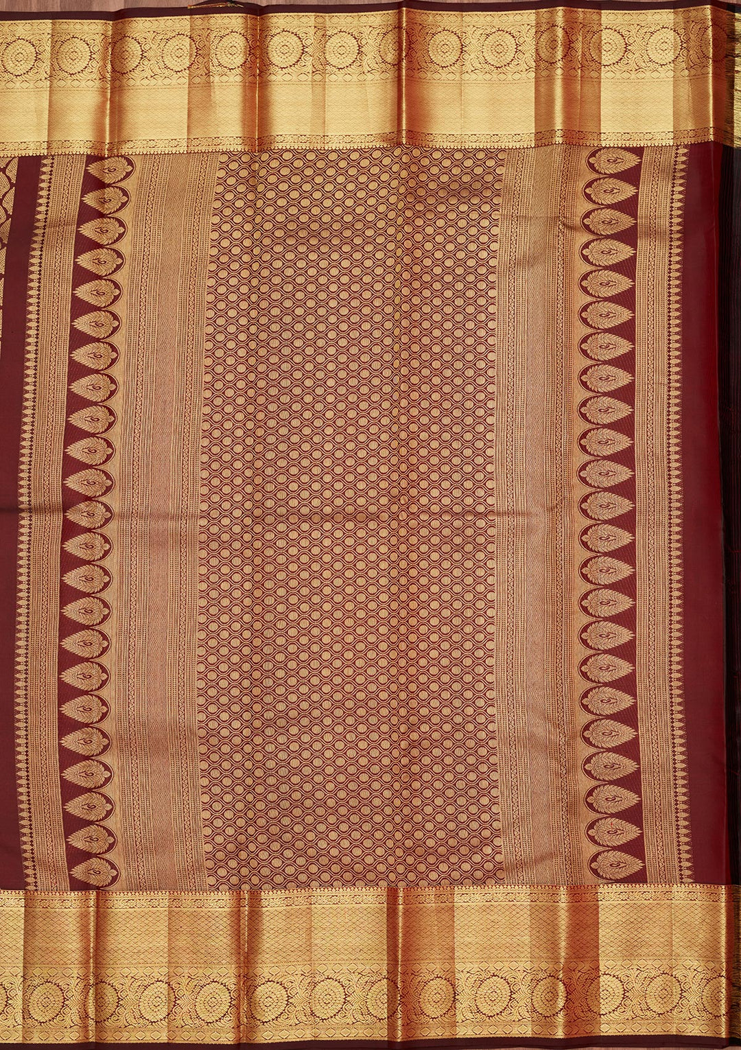 Brown Silk Jaal Saree With Matching Blouse Piece