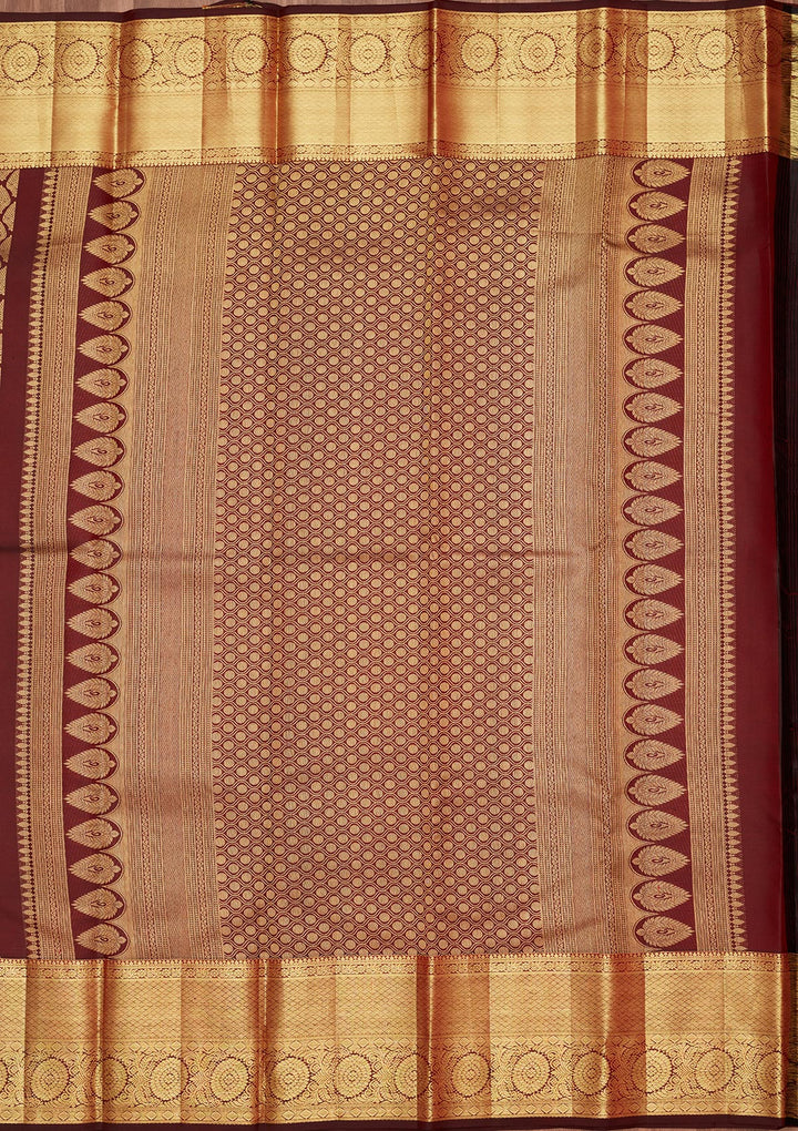 Brown Silk Jaal Saree With Matching Blouse Piece