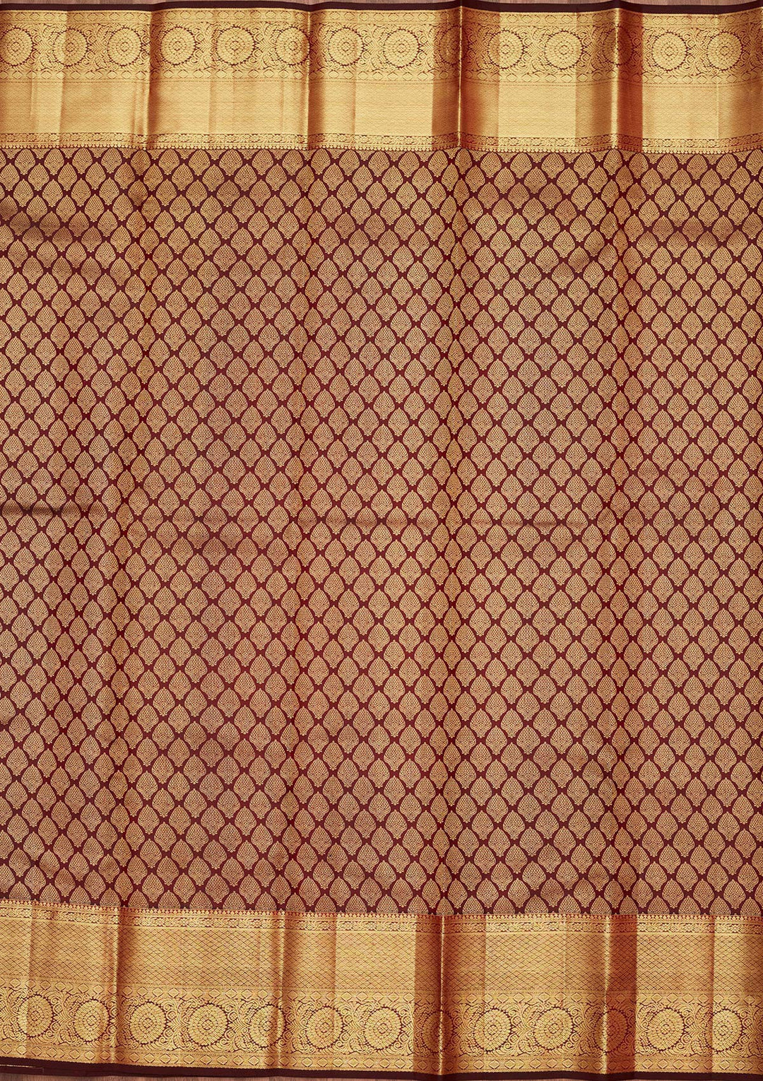 Brown Silk Jaal Saree With Matching Blouse Piece