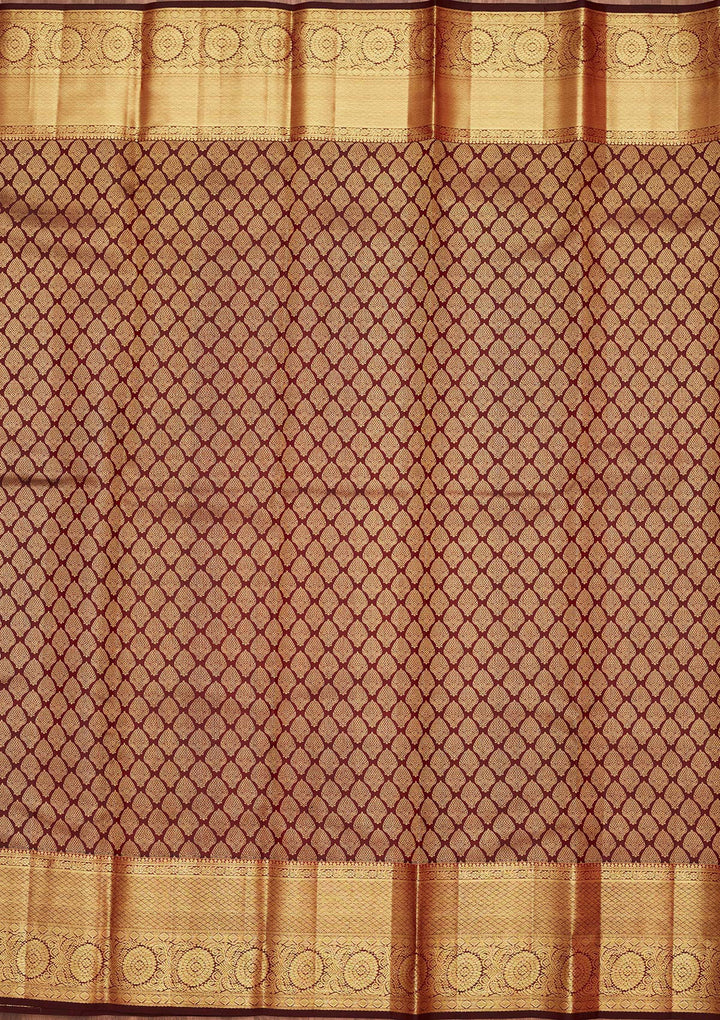 Brown Silk Jaal Saree With Matching Blouse Piece