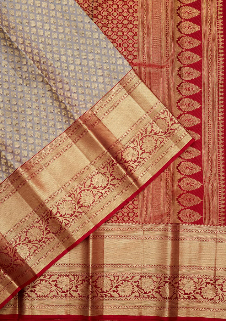 Grey Silk Buti Saree With Matching Blouse Piece