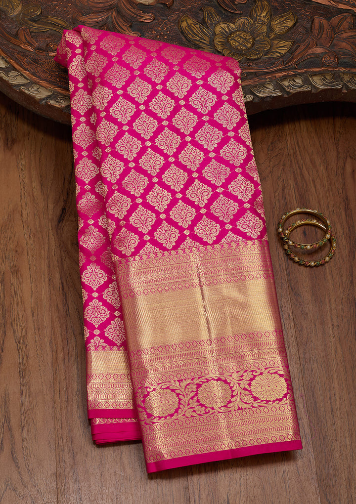 Magenta Pink Silk Jaal Saree With Matching Blouse Piece