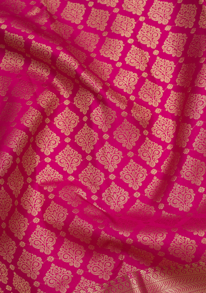 Magenta Pink Silk Jaal Saree With Matching Blouse Piece