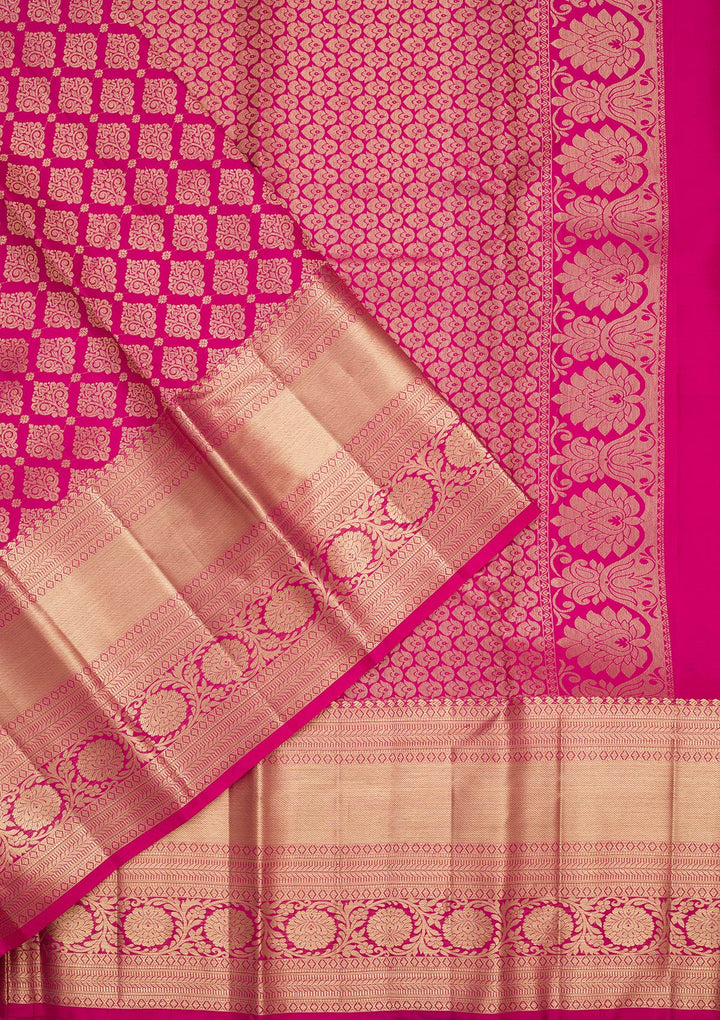 Magenta Pink Silk Jaal Saree With Matching Blouse Piece