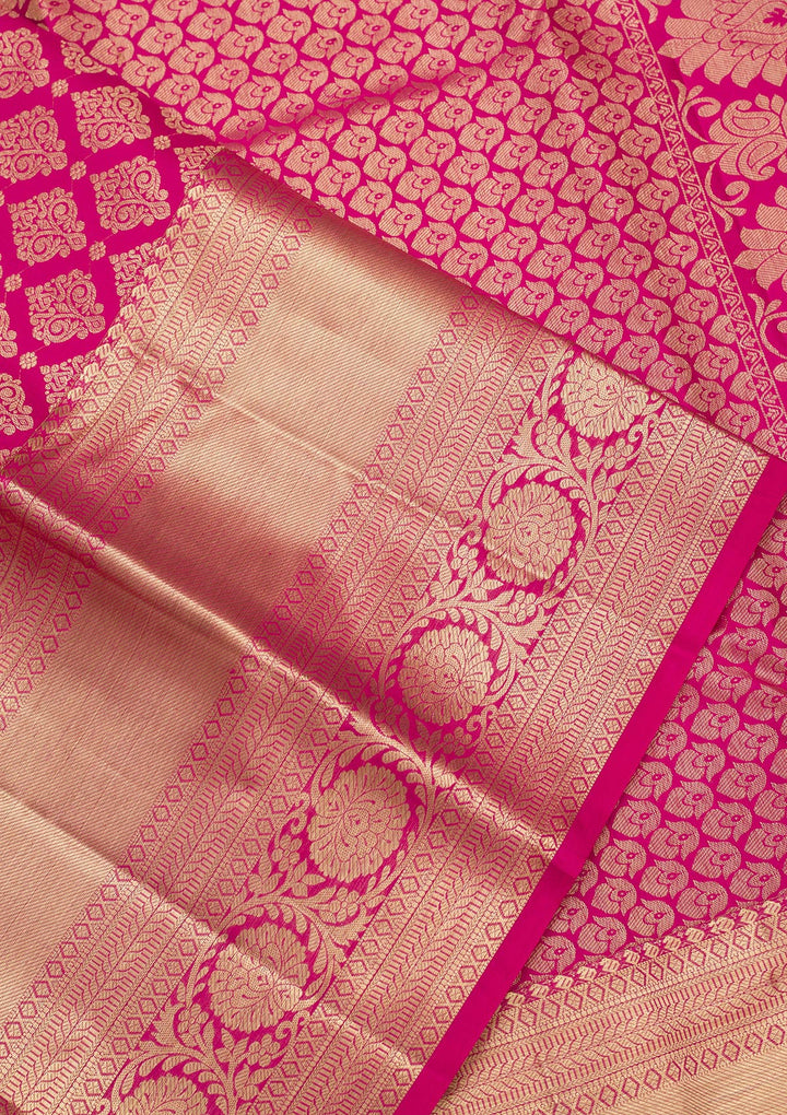 Magenta Pink Silk Jaal Saree With Matching Blouse Piece