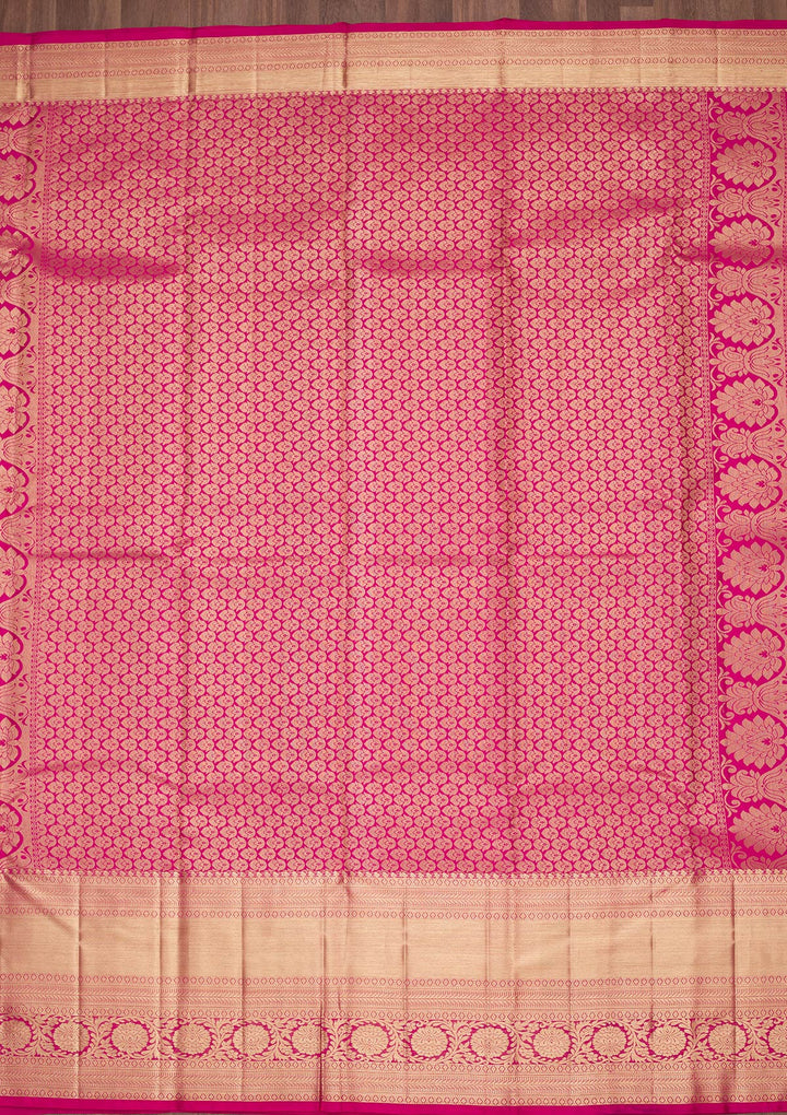 Magenta Pink Silk Jaal Saree With Matching Blouse Piece