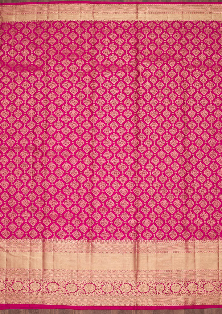 Magenta Pink Silk Jaal Saree With Matching Blouse Piece