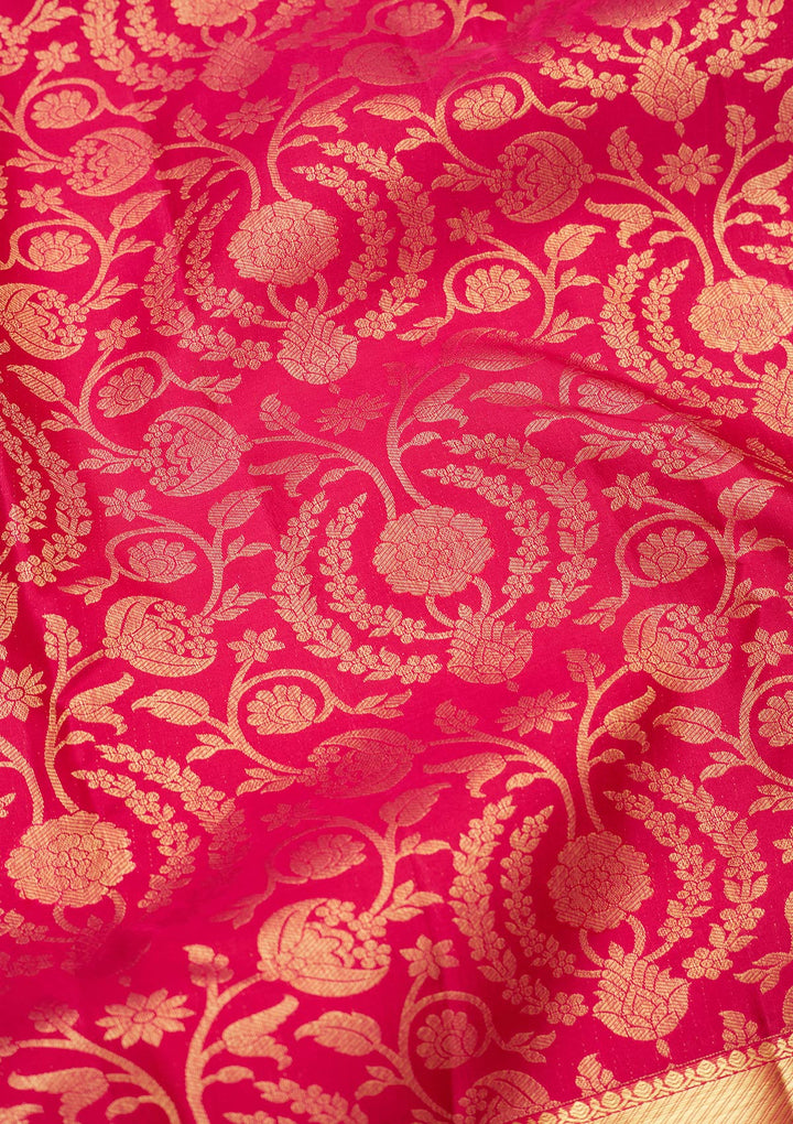 Rani Pink Silk Jaal Zariwork Saree With Matching Blouse Piece