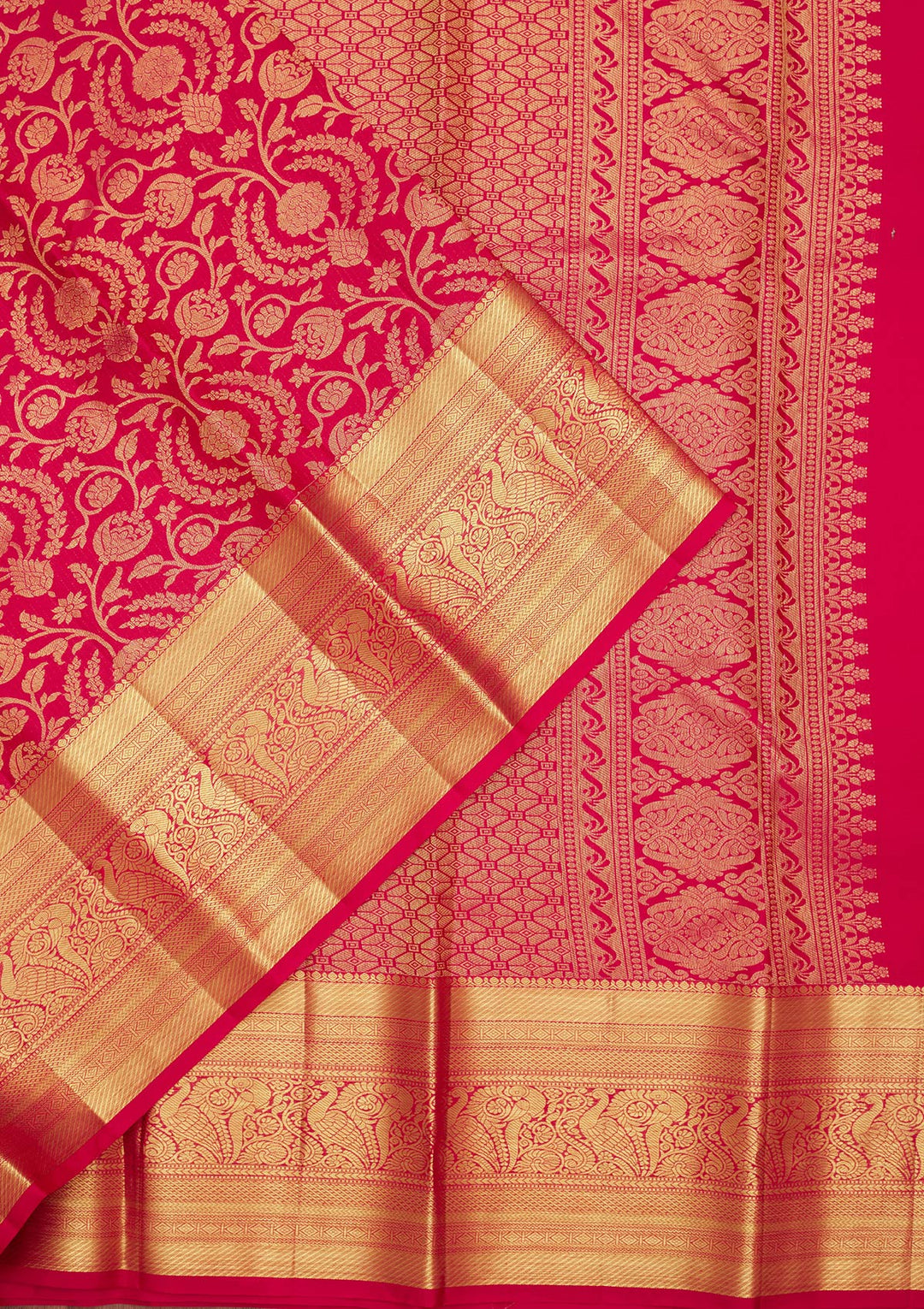 Rani Pink Silk Jaal Zariwork Saree With Matching Blouse Piece