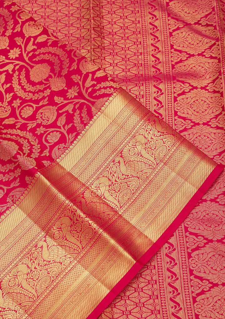 Rani Pink Silk Jaal Zariwork Saree With Matching Blouse Piece