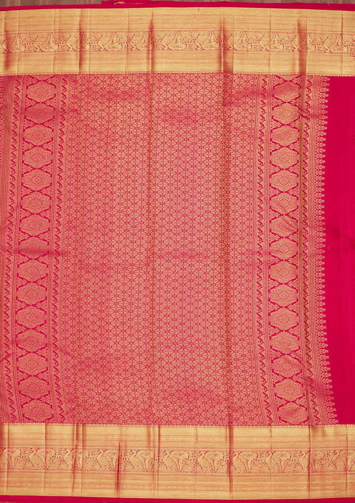 Rani Pink Silk Jaal Zariwork Saree With Matching Blouse Piece