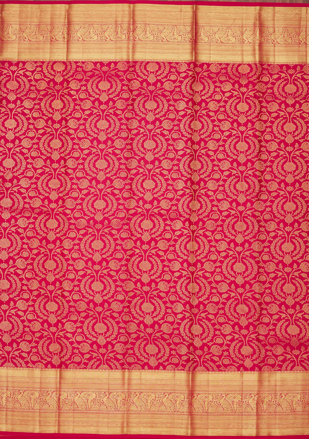 Rani Pink Silk Jaal Zariwork Saree With Matching Blouse Piece