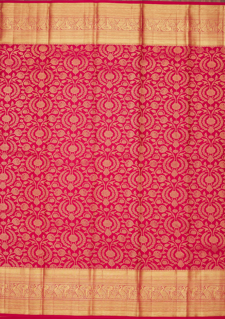 Rani Pink Silk Jaal Zariwork Saree With Matching Blouse Piece