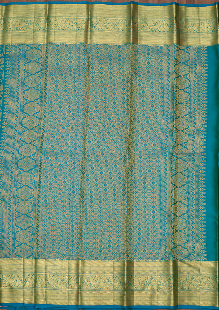 Turquoise Blue Dharmavaram Pure Silk Saree