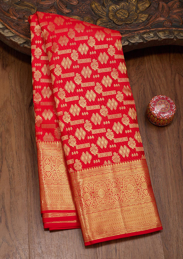 Red Silk Jaal Zariwork Saree With Matching Blouse Piece