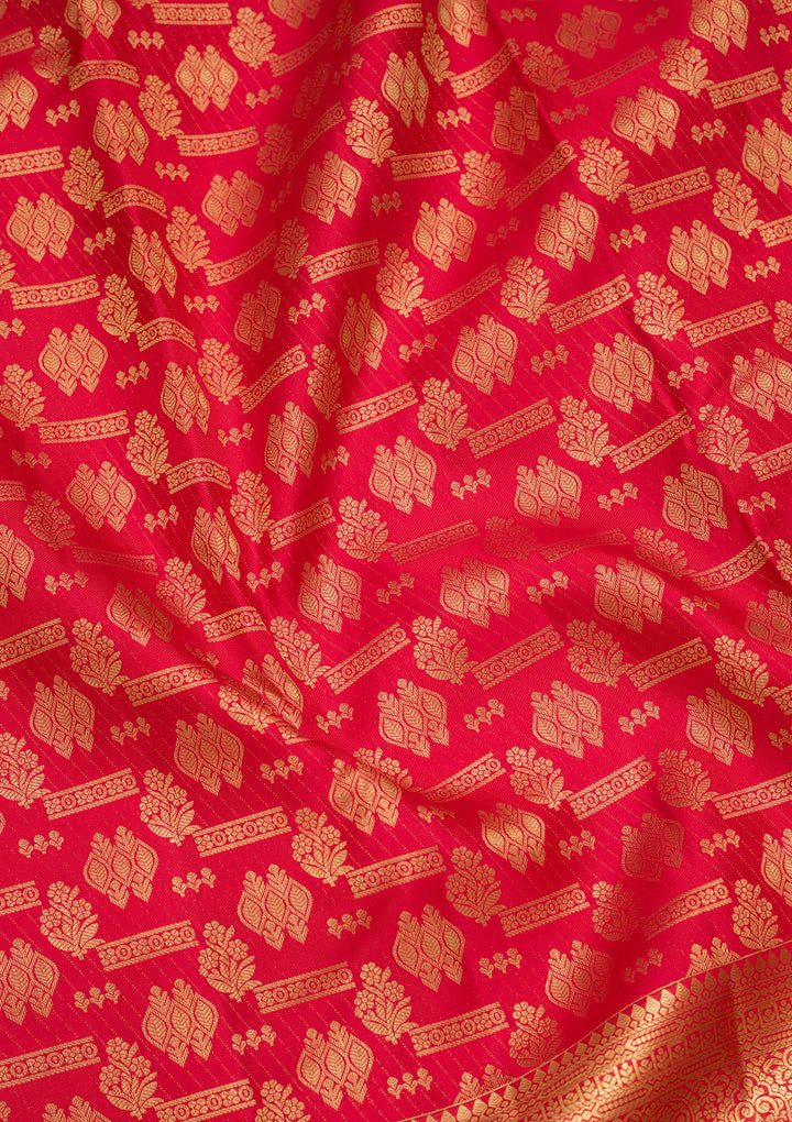 Red Silk Jaal Zariwork Saree With Matching Blouse Piece
