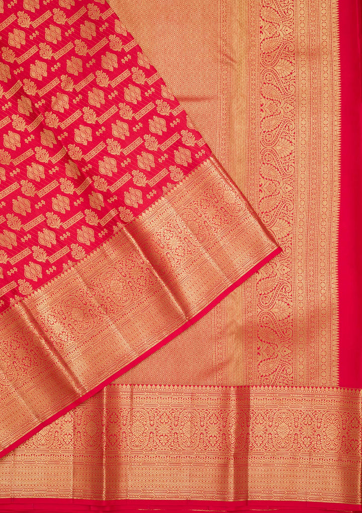 Red Silk Jaal Zariwork Saree With Matching Blouse Piece
