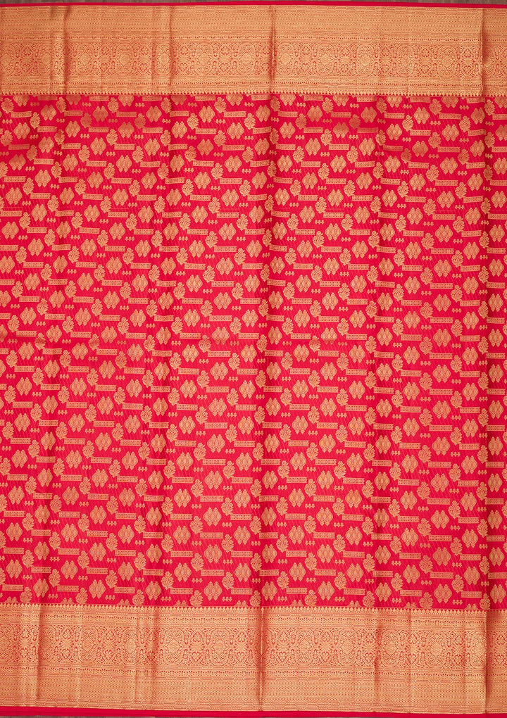 Red Silk Jaal Zariwork Saree With Matching Blouse Piece