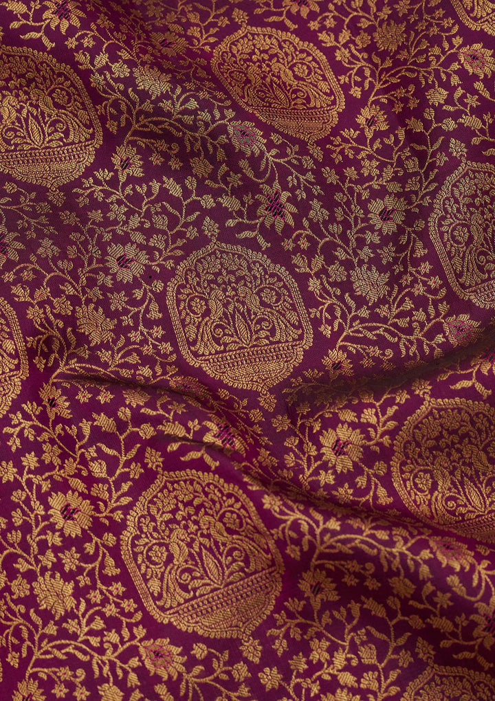 Purple Silk Jaal Saree With Matching Blouse Piece