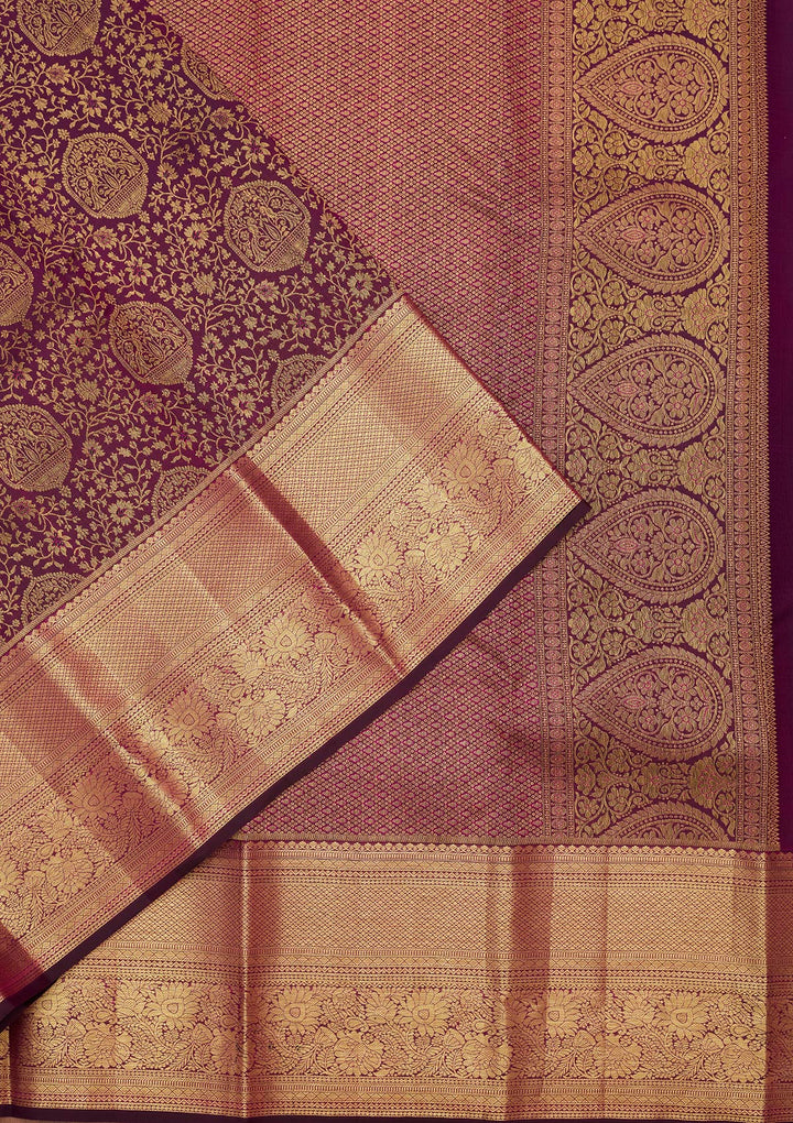 Purple Silk Jaal Saree With Matching Blouse Piece