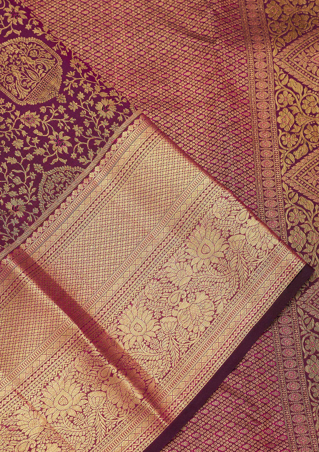 Purple Silk Jaal Saree With Matching Blouse Piece