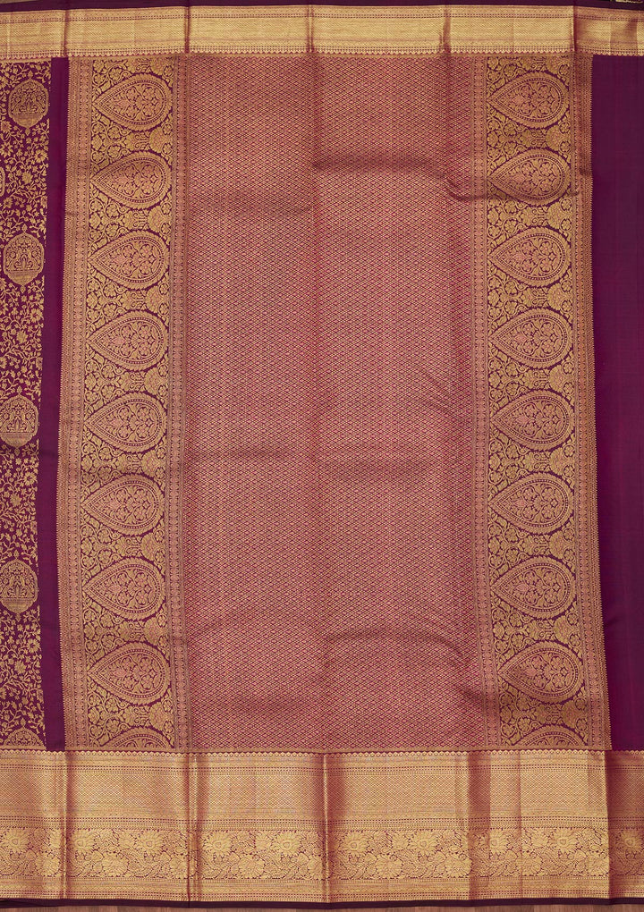 Purple Silk Jaal Saree With Matching Blouse Piece
