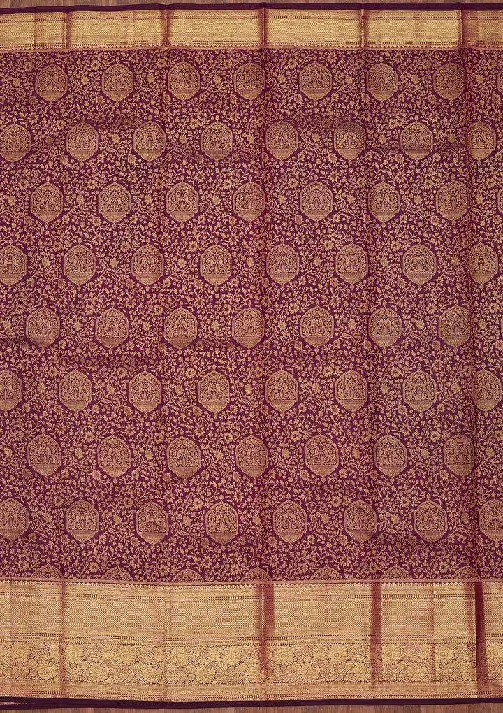 Purple Silk Jaal Saree With Matching Blouse Piece