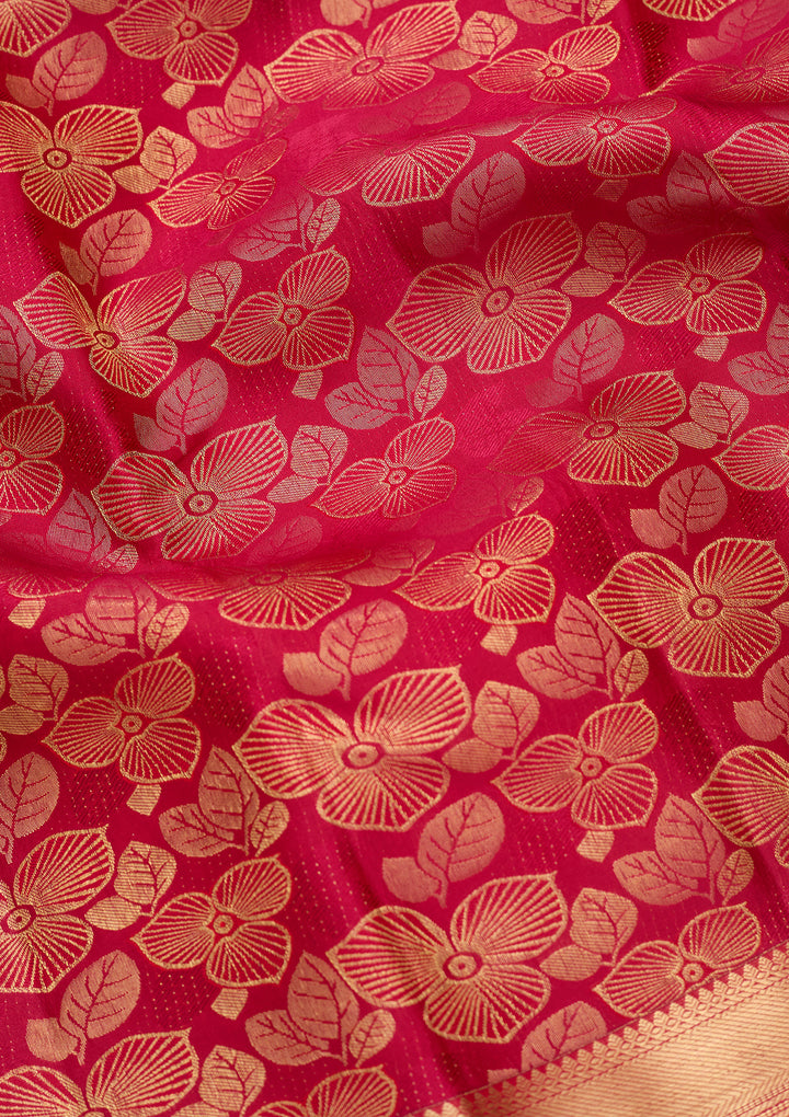 Rani Pink Silk Jaal Zariwork Saree With Matching Blouse Piece
