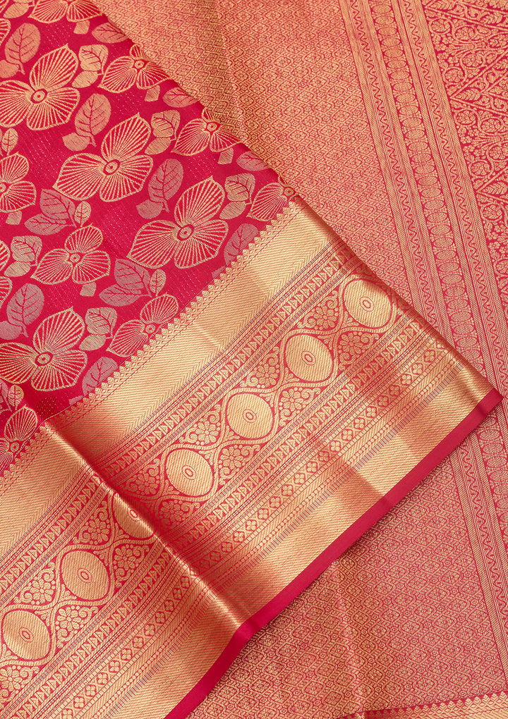 Rani Pink Silk Jaal Zariwork Saree With Matching Blouse Piece