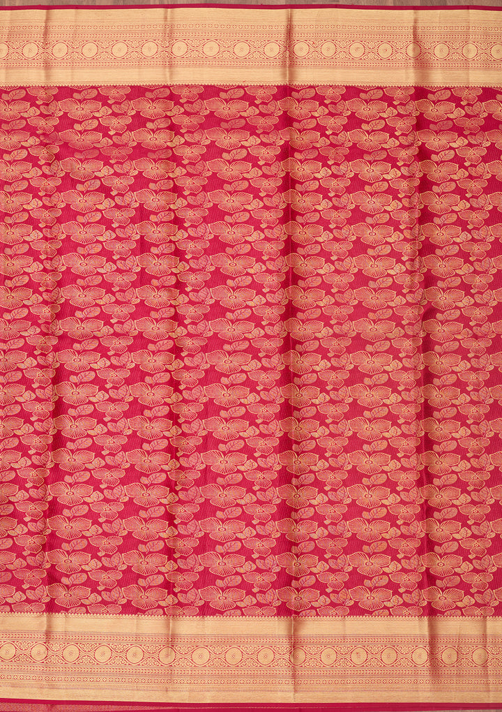 Rani Pink Silk Jaal Zariwork Saree With Matching Blouse Piece