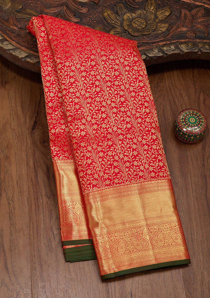 Maroon Silk Jaal Zariwork Saree With Matching Blouse Piece