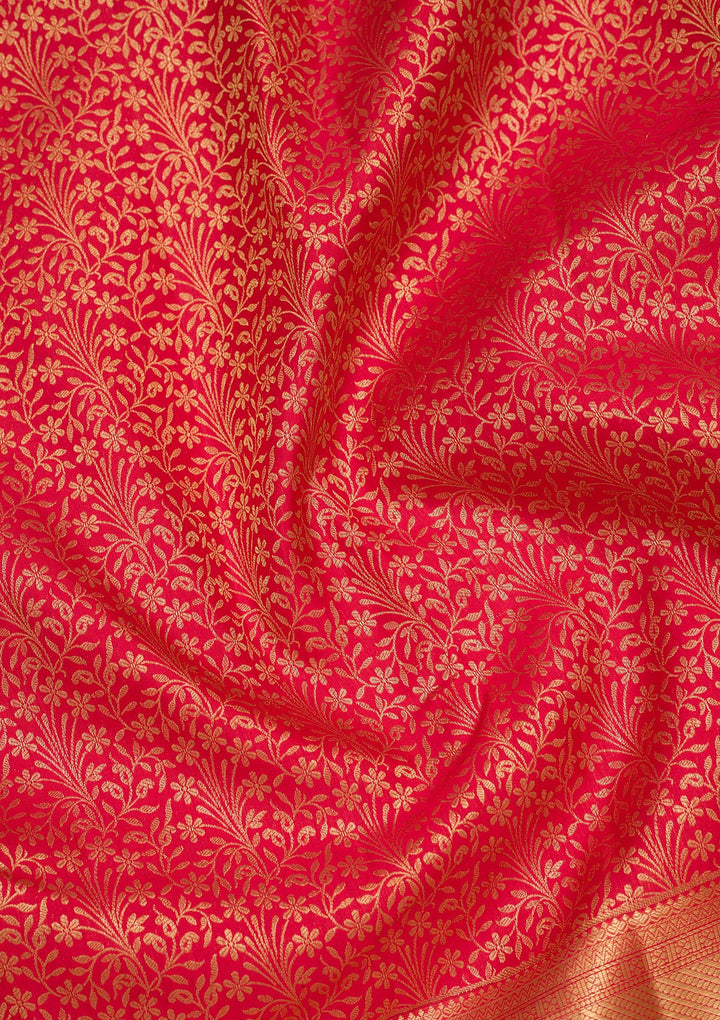 Maroon Silk Jaal Zariwork Saree With Matching Blouse Piece