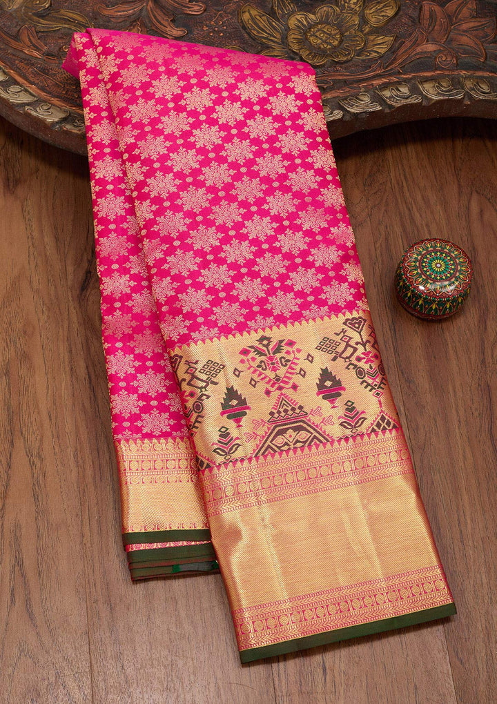 Rani Pink Zariwork Pure Silk Saree