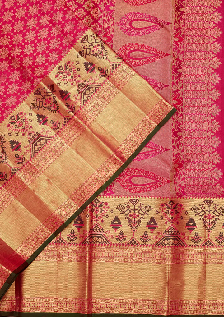 Rani Pink Zariwork Pure Silk Saree