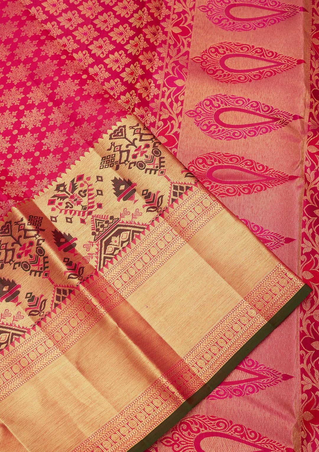 Rani Pink Zariwork Pure Silk Saree