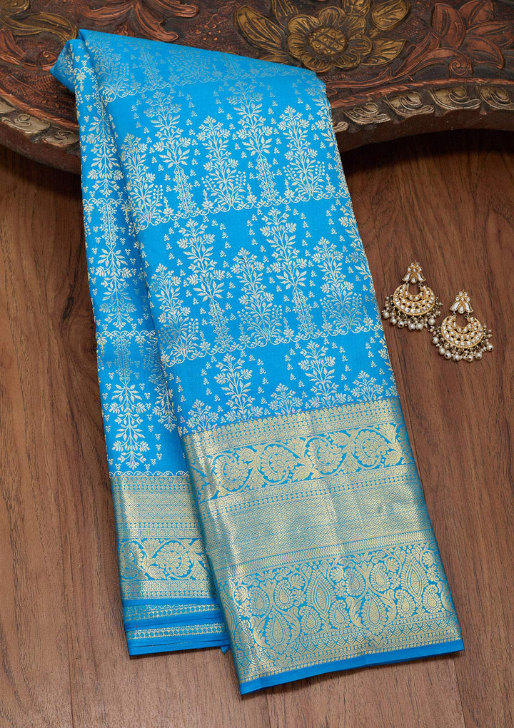 Royal Blue Silk Jaal Zariwork Saree With Matching Blouse Piece