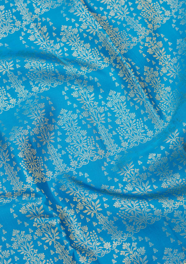 Royal Blue Silk Jaal Zariwork Saree With Matching Blouse Piece