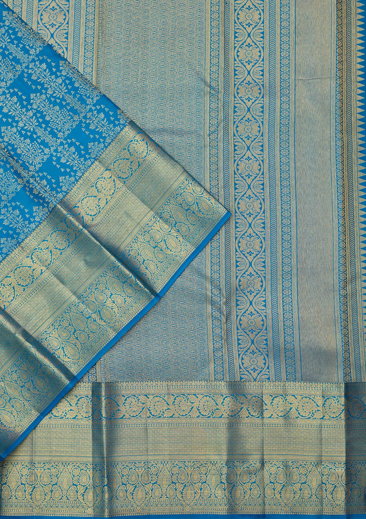 Royal Blue Silk Jaal Zariwork Saree With Matching Blouse Piece