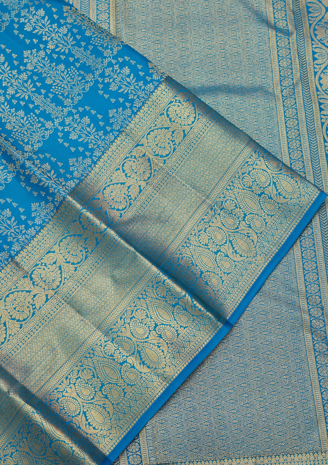 Royal Blue Silk Jaal Zariwork Saree With Matching Blouse Piece