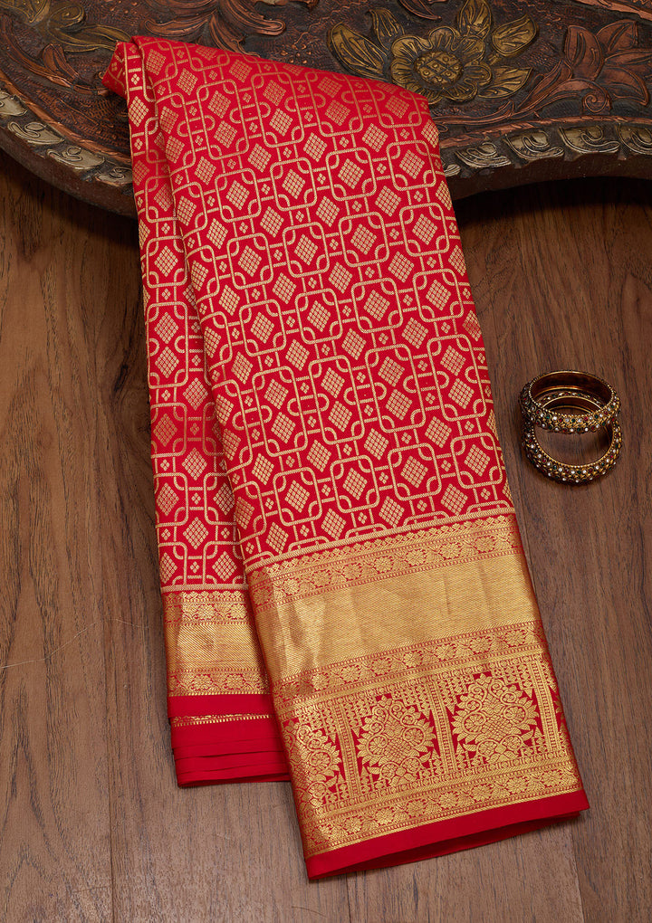 Maroon Silk Jaal Zariwork Saree With Matching Blouse Piece