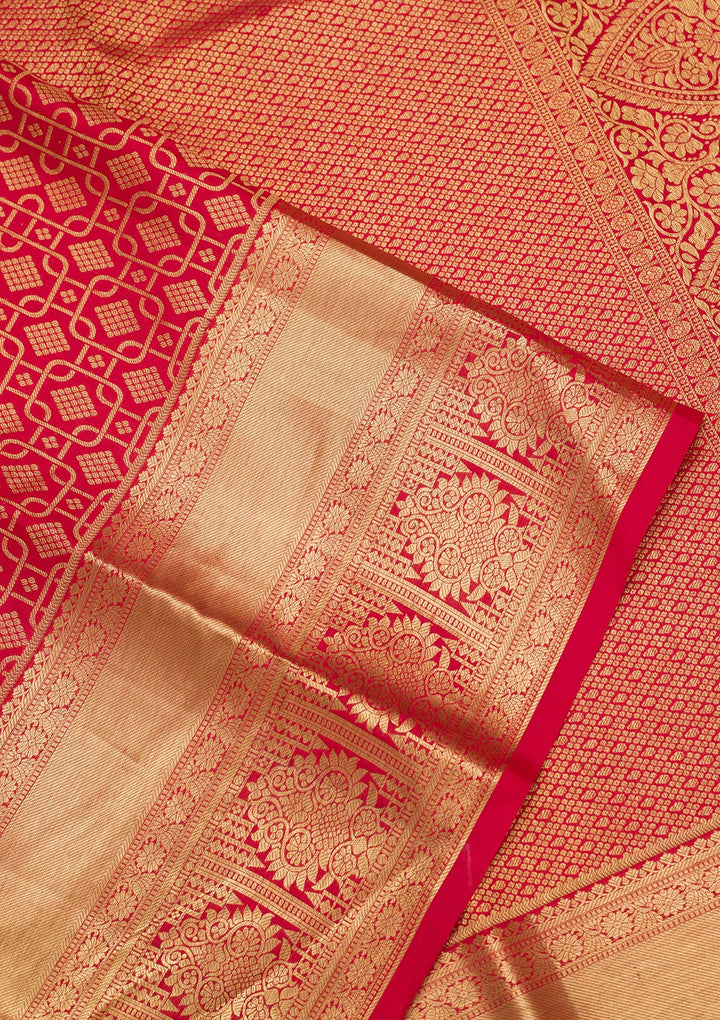 Maroon Silk Jaal Zariwork Saree With Matching Blouse Piece