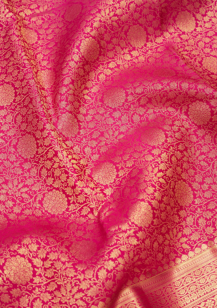 Magenta Pink Silk Jaal Zariwork Saree With Matching Blouse Piece
