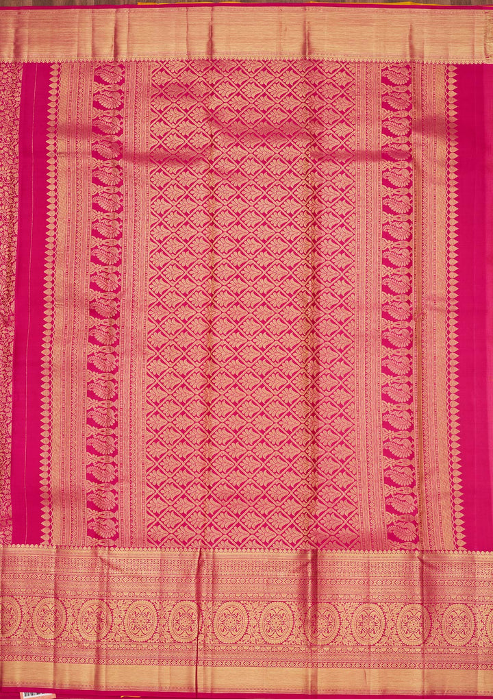 Magenta Pink Silk Jaal Zariwork Saree With Matching Blouse Piece