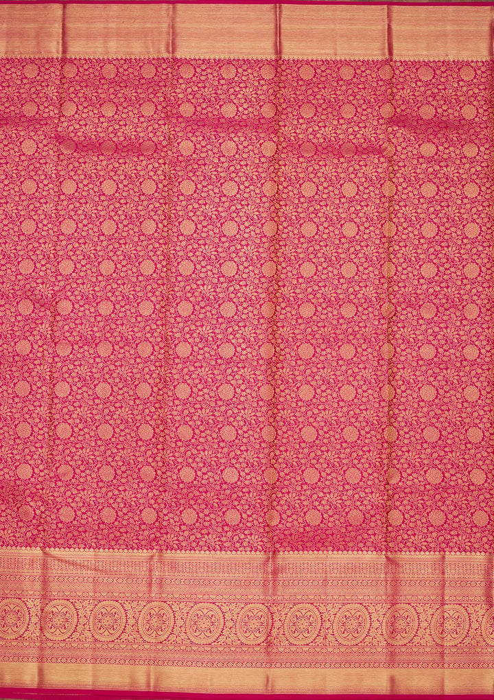 Magenta Pink Silk Jaal Zariwork Saree With Matching Blouse Piece