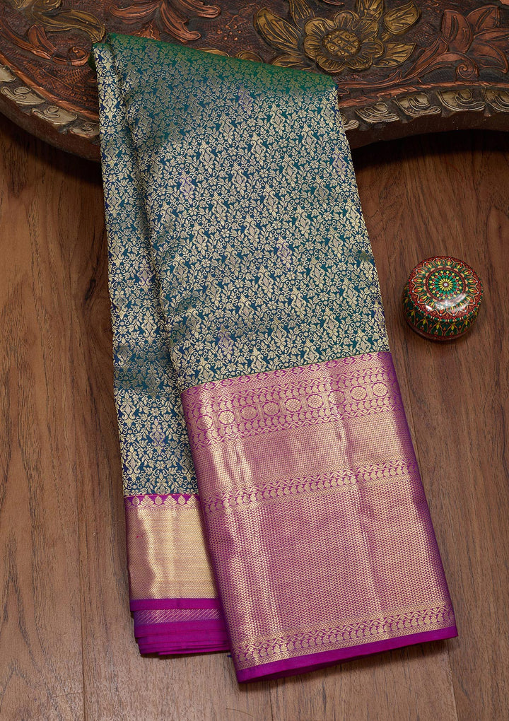 Rama Green Silk Jaal Saree With Matching Blouse Piece