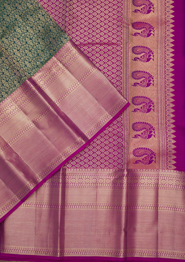 Rama Green Silk Jaal Saree With Matching Blouse Piece