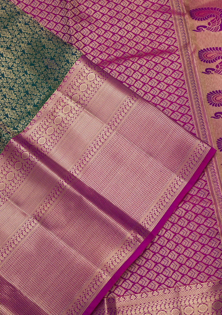 Rama Green Silk Jaal Saree With Matching Blouse Piece