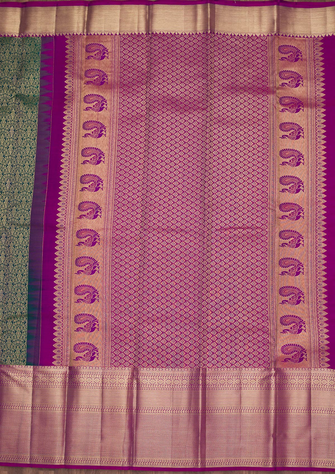 Rama Green Silk Jaal Saree With Matching Blouse Piece